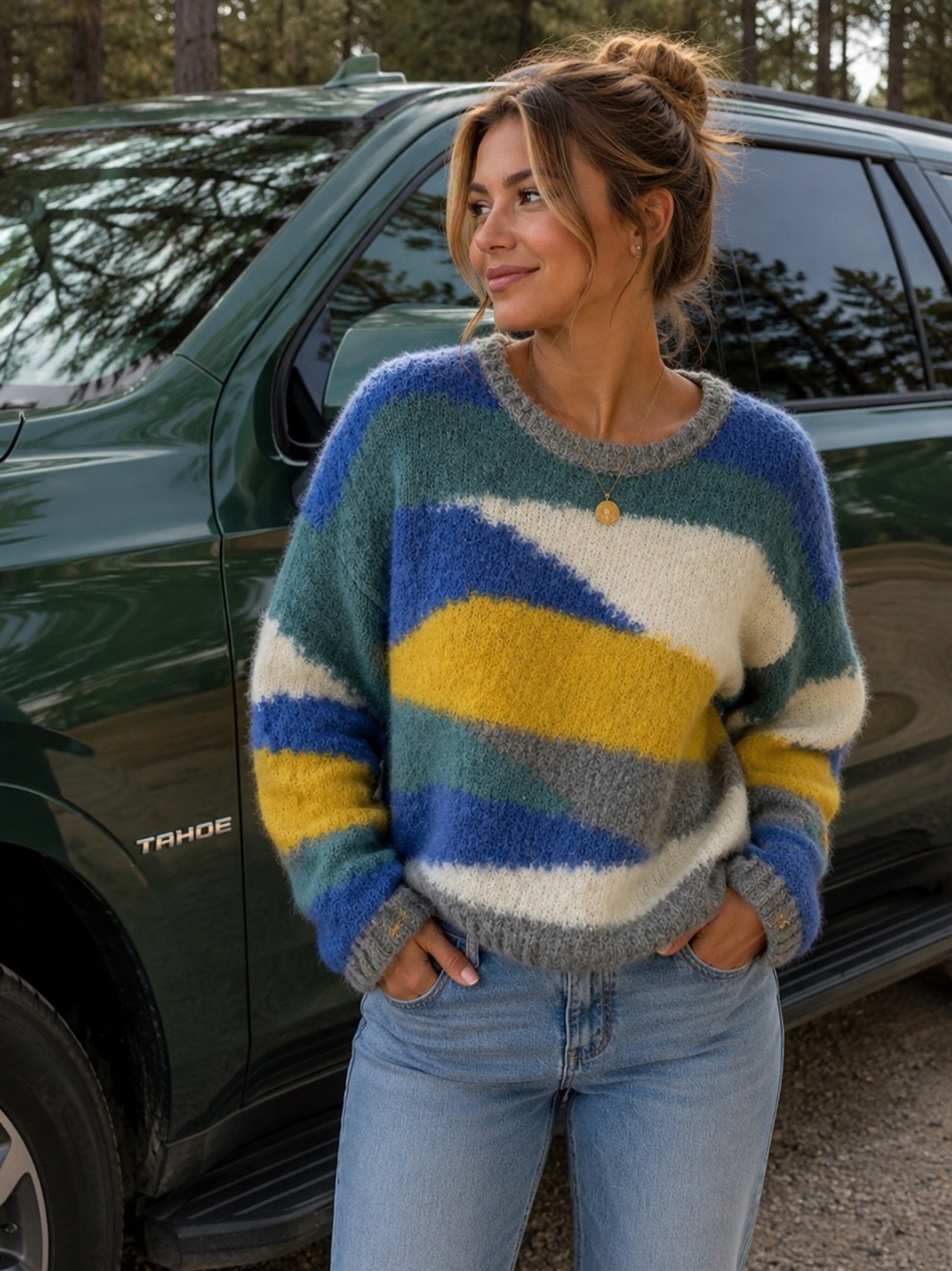 🍁JESSICA SIMPSON 90’s Wool Blend Cozy Multi Colored Crew Neck Sweater - Small